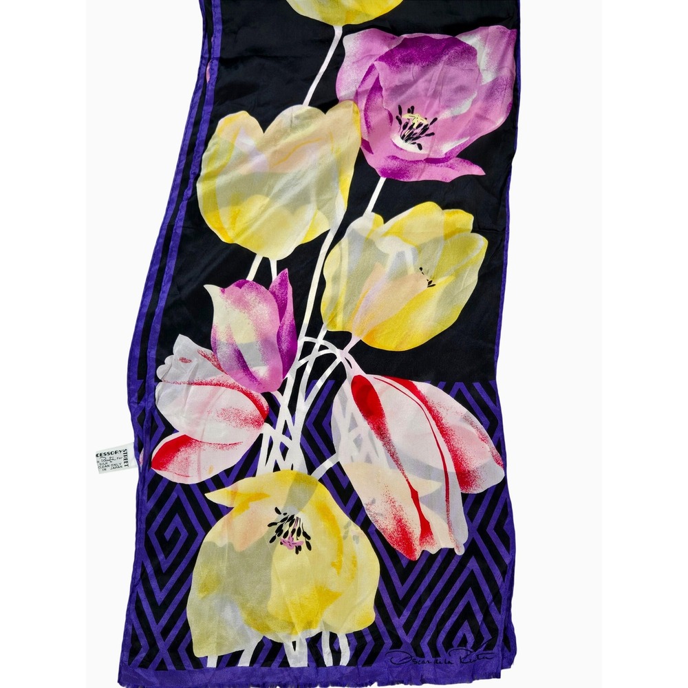 Women's‎ VTG Oscar de la Renta 100% Silk 52x11 Scarf Floral Tulip Purple Glam
